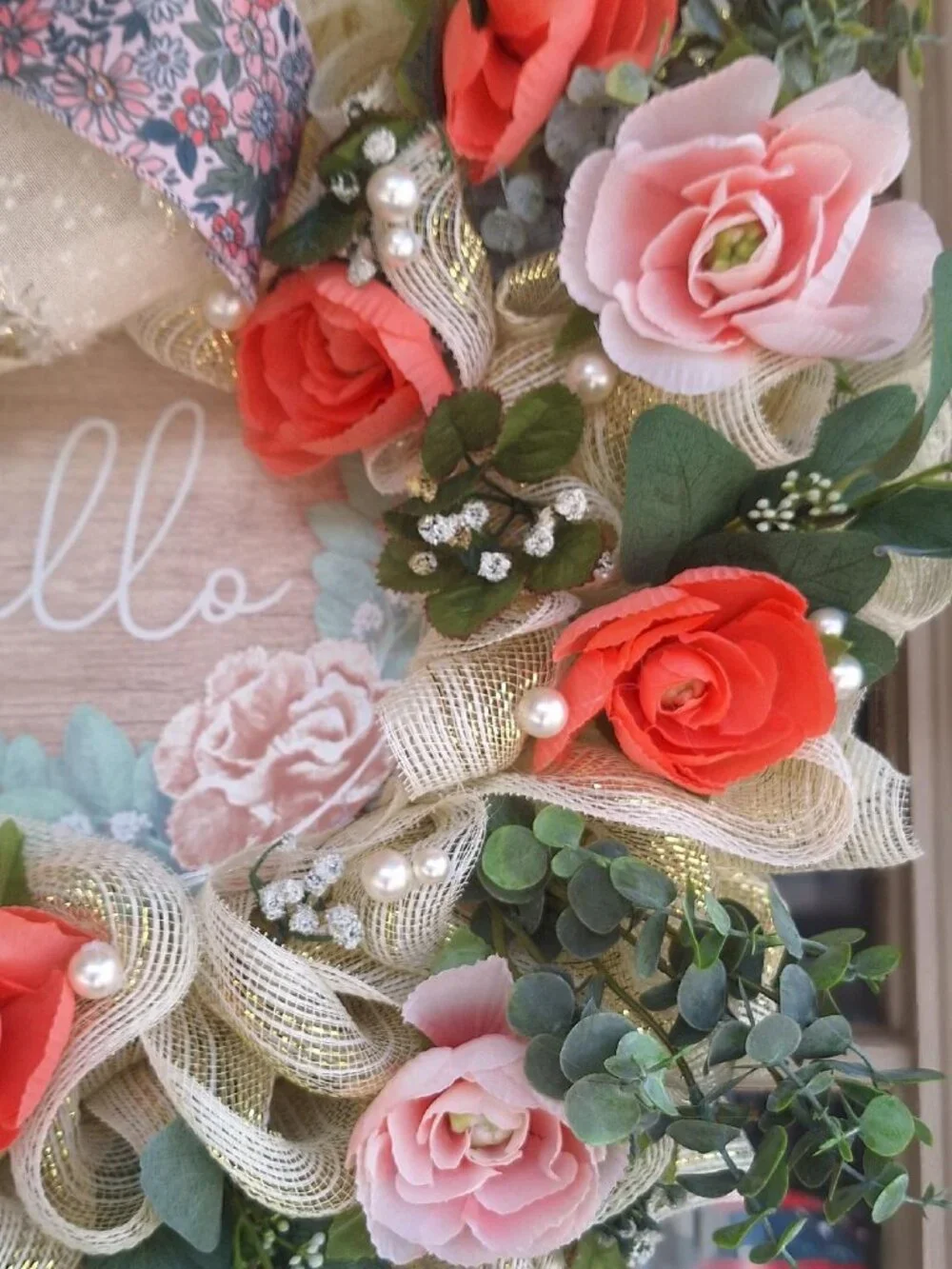 Handmade floral mesh ribbon wreath